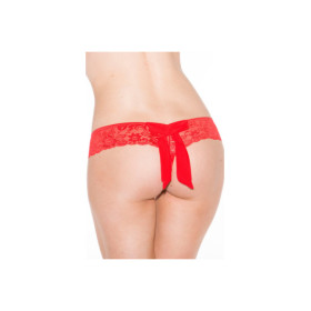 Tanga string rouge en dentelle avec noeud arrière 